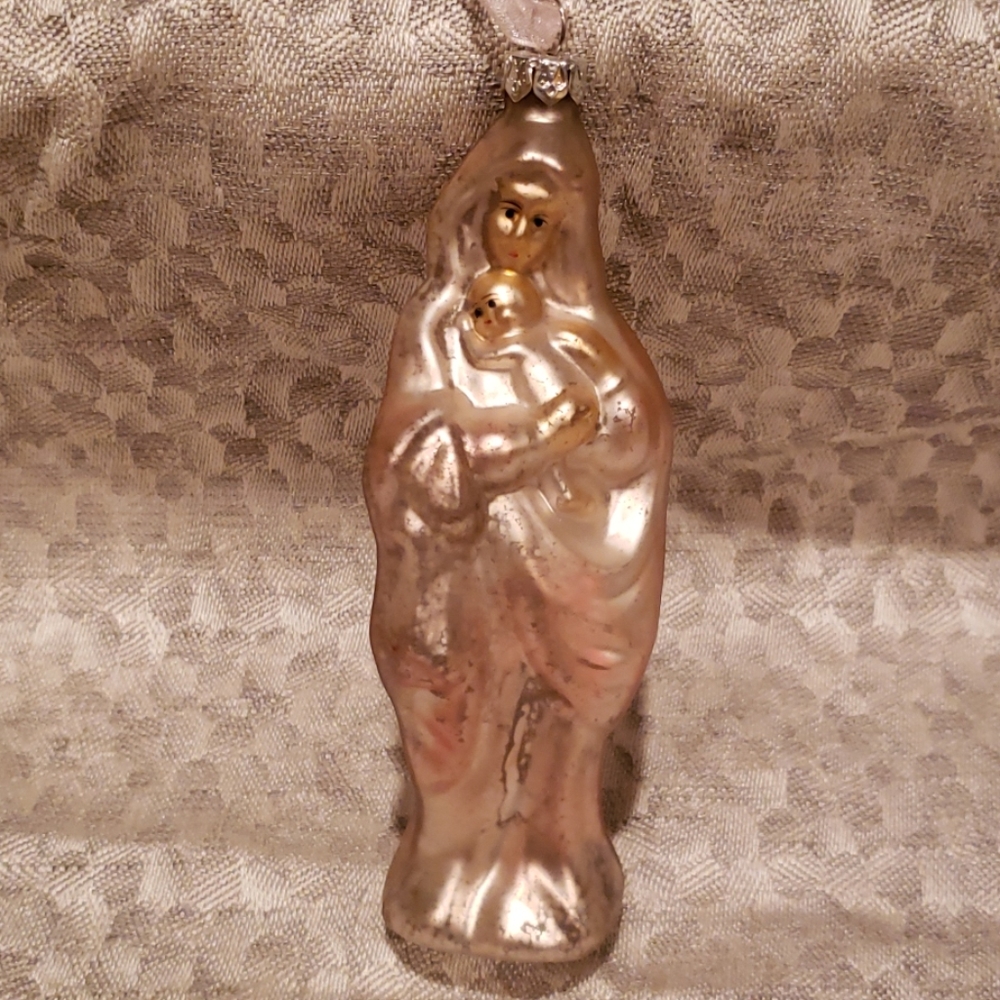 Virgin Mary Glass Ornament in Pink 8inches